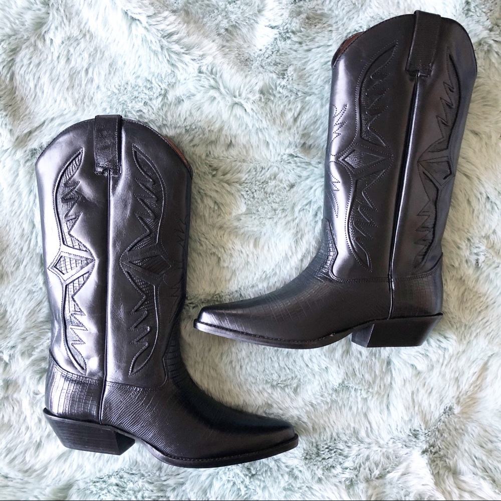 Hunt Club Vintage Black Leather Cowboy Boots 6.5